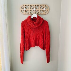 Free People Cropped Cowl Neck Pullover Knit Sweater Red Sz Medium